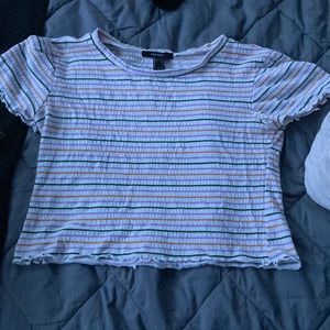Super cute white with colorful stripes crop top ruffled cut top